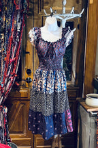 Boho Silk Dress, Vintage Ruffle Short Dress, Hippie Bohemian Dress, Gypsy Boho Dress Festival Dress, Recycled Ethnic Patch work Sari Dress