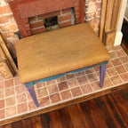 Vintage Vanity Rustic Bench, Hand painted Antique Bench, old Mid Century Farm house chalk painted bench, Burlap Upholstered vintage stool
