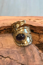 Purple Amethyst Gemstone Ring, Brass Ring, Adjustable Boho Ring, Tribal Jewelry, Gypsy Rings, Crystal Stone Ring, Statement Spiritual Ring