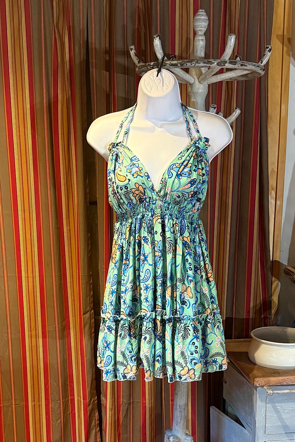 Boho Short Ruffle Dress, Hippie Dress, Open back Dress, Bohemian Festival Ethnic Dress, Boho Dress, Beach Halter Ruffle Boho Gypsy Dress
