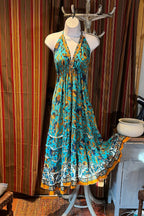 Boho Long Ruffle Dress, Hippie Dress, Open back Dress, Bohemian Festival Ethnic Dress, Boho Dress, Beach Halter Ruffle Boho Gypsy Dress