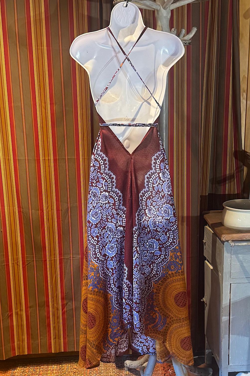 Boho Long printed Dress, Hippie Dress, Open back Dress, Bohemian Festival Ethnic Dress, Boho Dress, Beach Halter Ruffle Boho Gypsy Dress