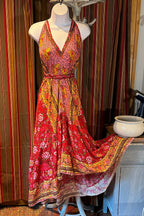Boho Ruffle Long Dress, Hippie Dress, Open back Dress, Bohemian Festival Ethnic Dress, Boho Chic Dress, Beach Halter Ruffle Gypsy Dress