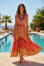 Boho Ruffle Long Dress, Hippie Dress, Open back Dress, Bohemian Festival Ethnic Dress, Boho Chic Dress, Beach Halter Ruffle Gypsy Dress