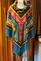 Festival Hooded Poncho: Unisex Boho Woven Wool Blend