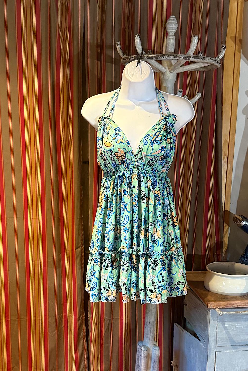 Boho Short Ruffle Dress, Hippie Dress, Open back Dress, Bohemian Festival Ethnic Dress, Boho Dress, Beach Halter Ruffle Boho Gypsy Dress