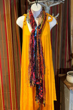Boho Fringe Festival Long Scarf, gift for her, Yarn Ribbon Scarf,Bohemian Recycled Vintage Silk Sari Yarns Ribbons, Hippie Fringe Scarf