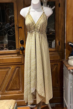 Boho Silk Dress, Bohemian Halter, Dress Ethnic Beach Dress, Festival Dress, Hippie Dress, Vintage Recycled Silk Dress, Boho Chic Gypsy Dress