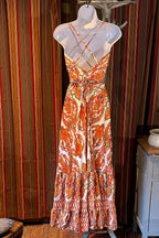 Boho Ruffle Long Dress, Hippie Dress, Open back Dress, Bohemian Festival Ethnic Dress, Boho Chic Dress, Beach Halter Ruffle Gypsy Dress