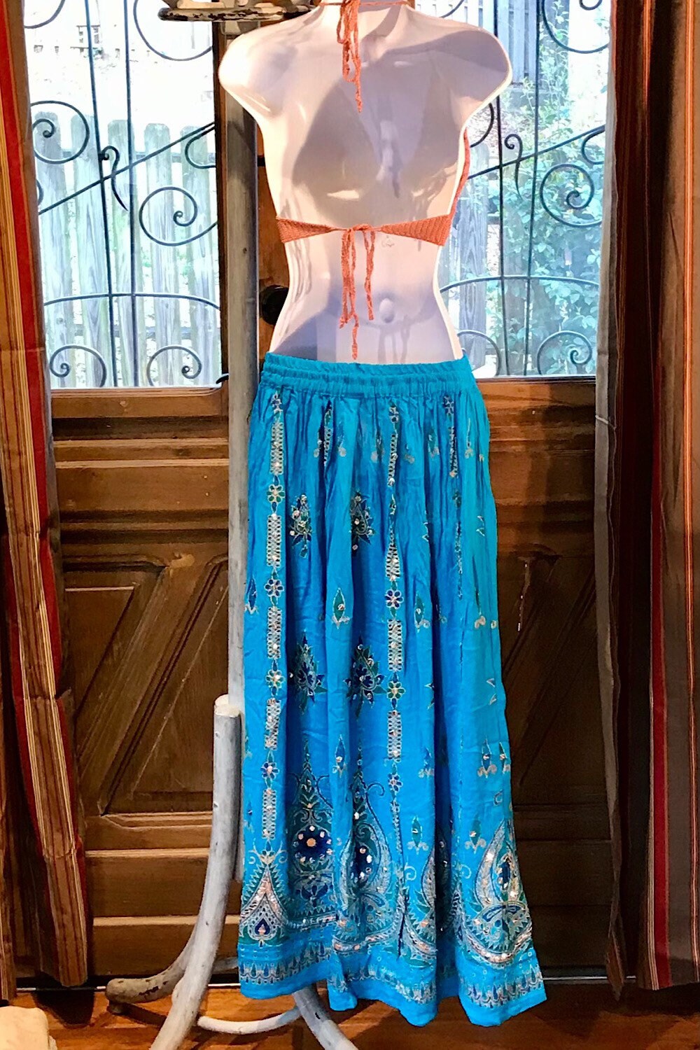 Boho long skirt, Sequined Embroidery Long Maxi Skirt, Bohemian Chic Festival Ethnic Hippie Summer One Size Feminine Long Skirt.