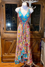 Boho Ruffle Long Dress, Hippie Dress, Open back Dress, Bohemian Festival Ethnic Dress, Boho Chic Dress, Beach Halter Ruffle Gypsy Dress