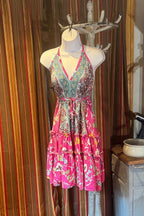 Boho Ruffle Dress, Hippie Dress, Open back Dress, Bohemian Festival Ethnic Dress, Boho Dress, Beach Halter Ruffle Dress Gypsy Boho Dress