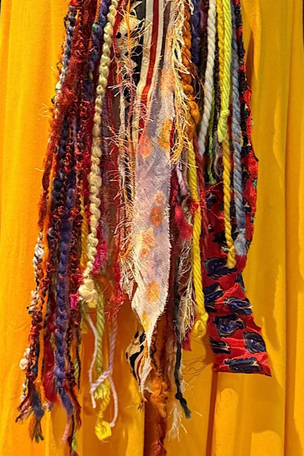 Boho Fringe Festival Long Scarf, gift for her, Yarn Ribbon Scarf,Bohemian Recycled Vintage Silk Sari Yarns Ribbons, Hippie Fringe Scarf