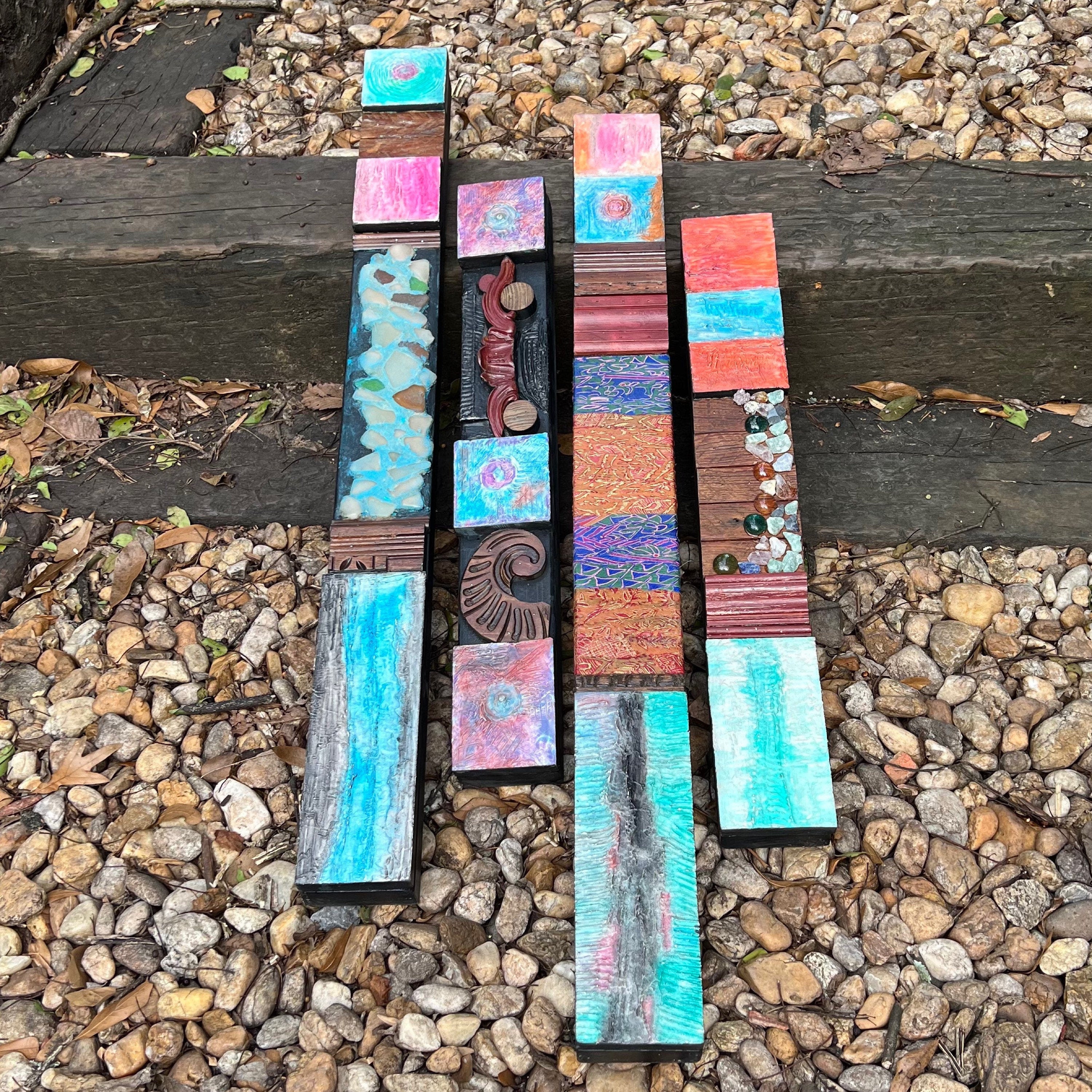 Wall totem Art, Totem Art, Reclaimed Wood Wall modern totem Rustic Mix Media, Sculpture Geometric Abstract County Cabin Farmhouse Beach Art