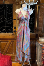 Boho Silky Dress, Bohemian Halter, Dress Ethnic Beach Dress, Festival Dress, Hippie Dress, Vintage Silk style Dress, Boho Chic Gypsy Dress