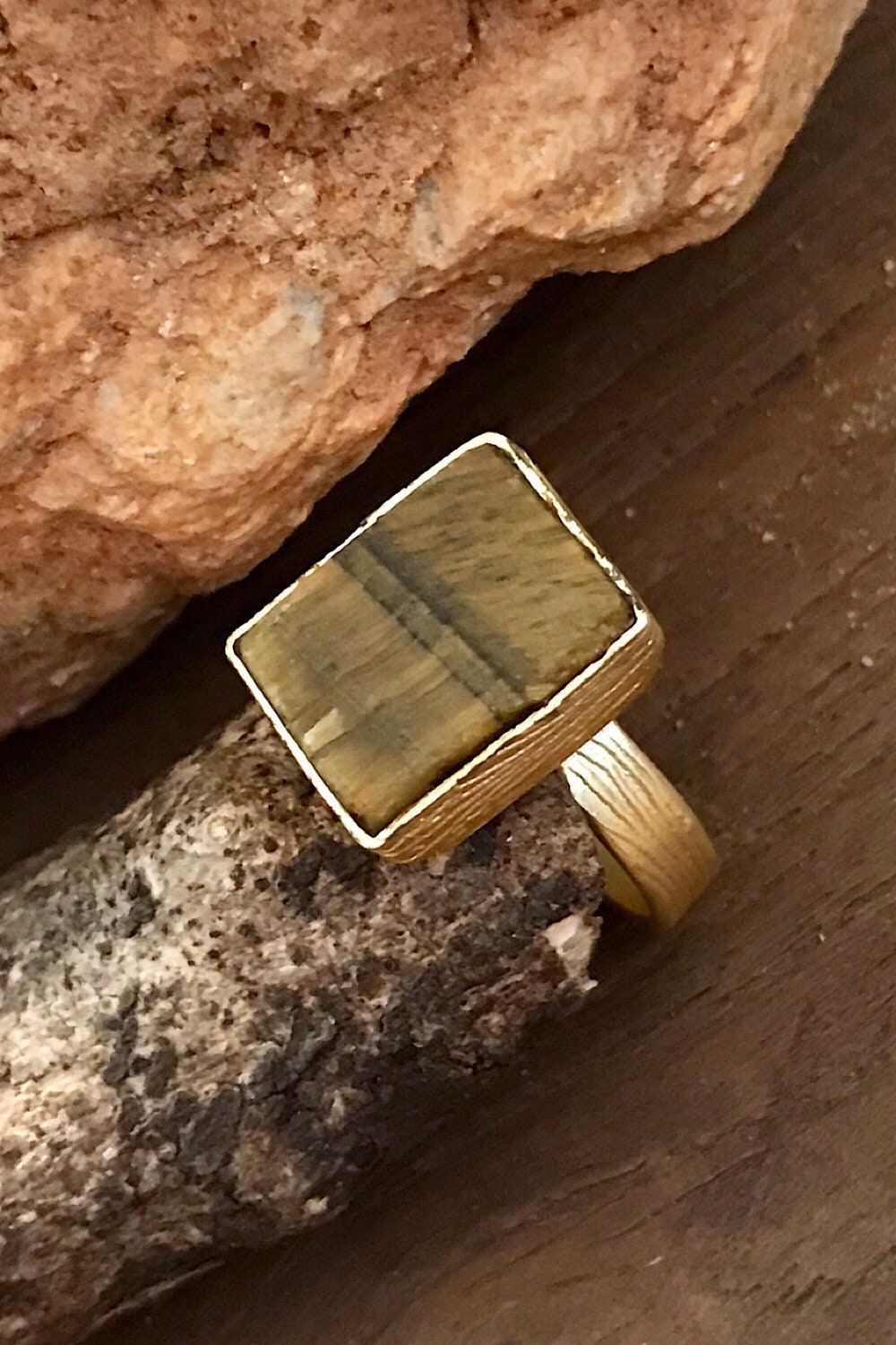Tiger’s Eye Rough Gemstone Ring, Brass Ring, Adjustable Boho Ring, Tribal Jewelry, Gypsy Rings, Crystal Stone Ring, Statement Spiritual Ring