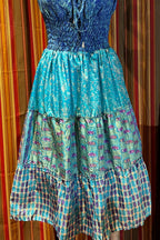 Boho Silk Dress, Vintage Ruffle Short Dress, Hippie Bohemian Dress, Gypsy Boho Dress Festival Dress, Recycled Ethnic Patch work Sari Dress