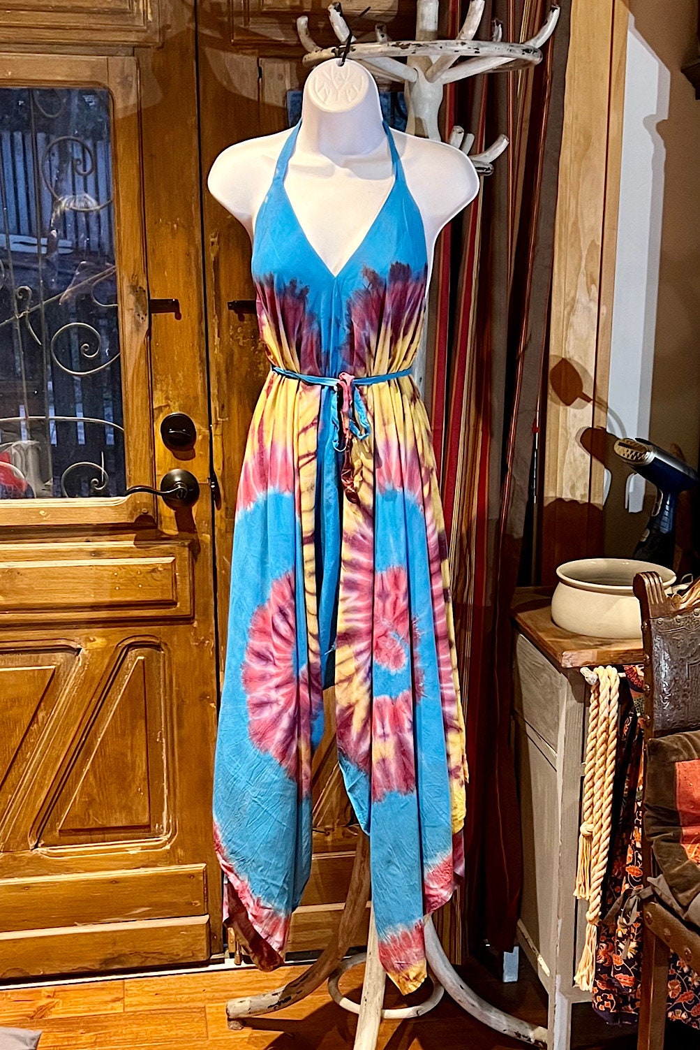 Boho Tie Dye Jumpsuit, Bohemian Clothing, Boho jumpsuit Harem Pants, Loose Yoga  Festival Pants, Wide Leg Women Festival Pants, Hippie Pants