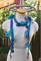 Boho festival Rope Belt necklace Scarf, bohemian silk Recycled vintage silk sari Fabric ribbons, Hippie Crocheted Belt, Boho Hippie Clothing