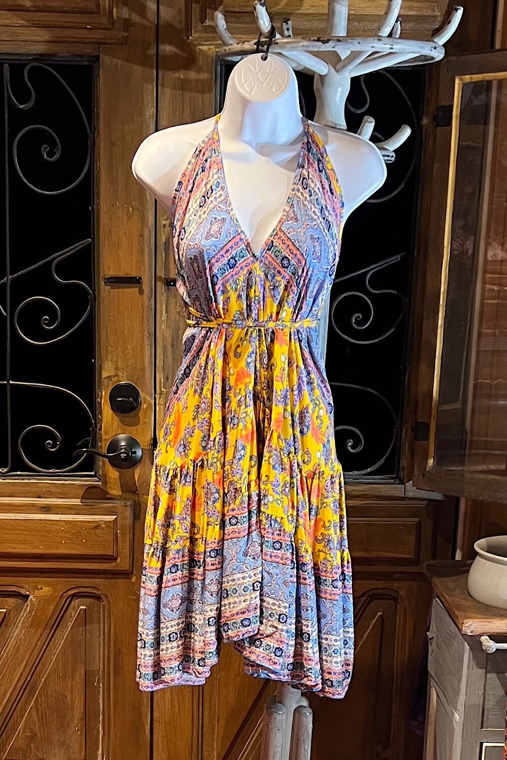 Boho Ruffle Dress, Hippie Dress, Open back Dress, Bohemian Festival Ethnic Dress, Boho Dress, Beach Halter Ruffle Dress Gypsy Boho Dress