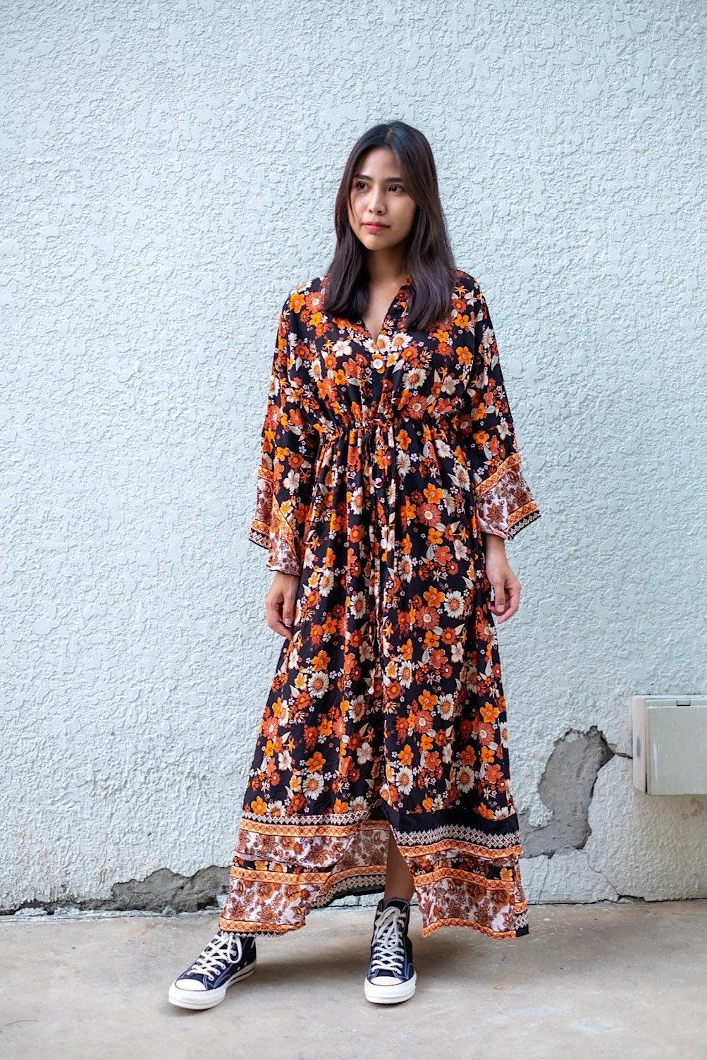 Boho Kimono Long Dress, Hippie Dress, Long Bell Sleeves Dress, Bohemian Festival Ethnic Dress, Boho Dress, Beach Gypsy Adjustable Dress