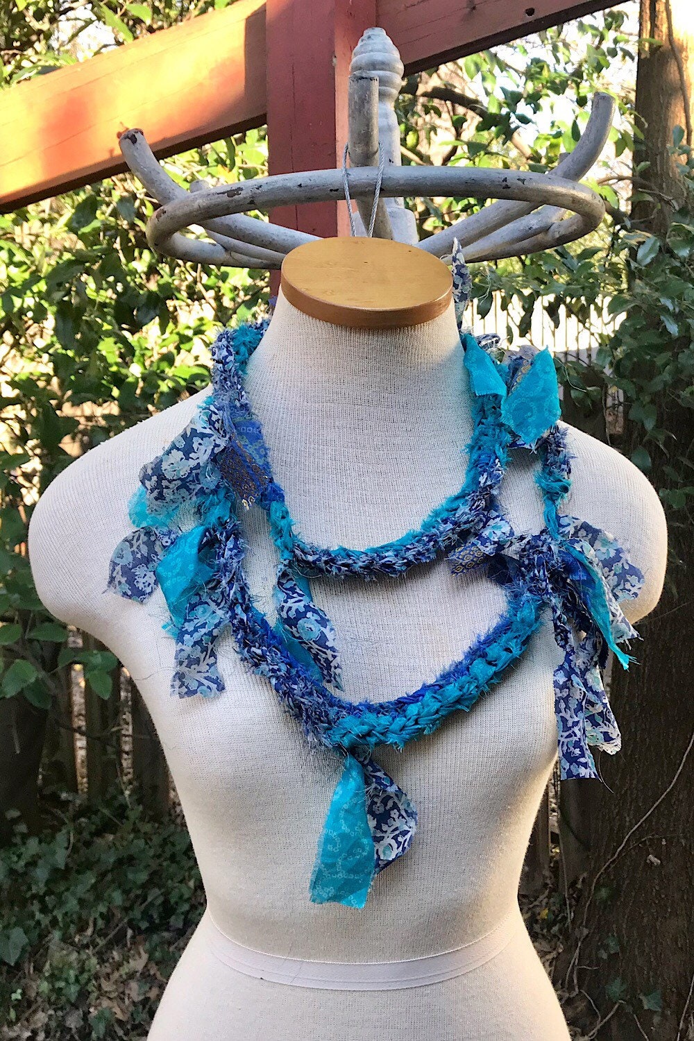 Boho festival Rope Belt necklace Scarf, bohemian silk Recycled vintage silk sari Fabric ribbons, Hippie Crocheted Belt, Boho Hippie Clothing
