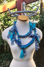 Boho festival Rope Belt necklace Scarf, bohemian silk Recycled vintage silk sari Fabric ribbons, Hippie Crocheted Belt, Boho Hippie Clothing