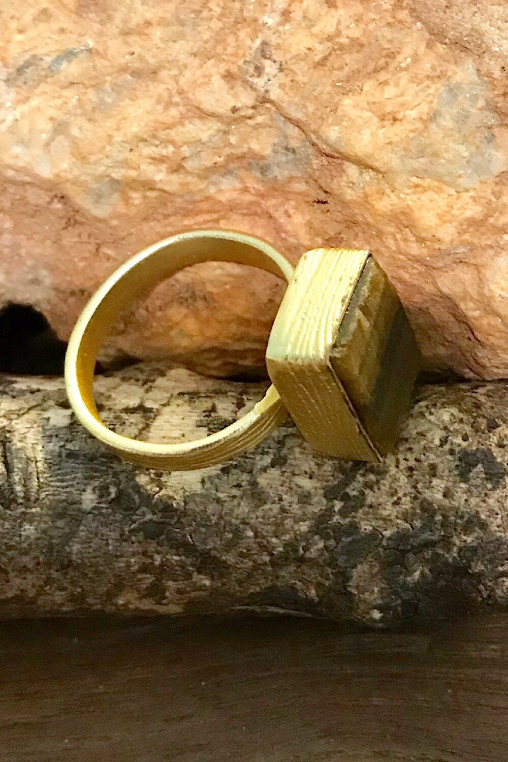Tiger’s Eye Rough Gemstone Ring, Brass Ring, Adjustable Boho Ring, Tribal Jewelry, Gypsy Rings, Crystal Stone Ring, Statement Spiritual Ring