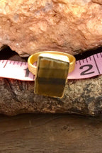 Tiger’s Eye Rough Gemstone Ring, Brass Ring, Adjustable Boho Ring, Tribal Jewelry, Gypsy Rings, Crystal Stone Ring, Statement Spiritual Ring