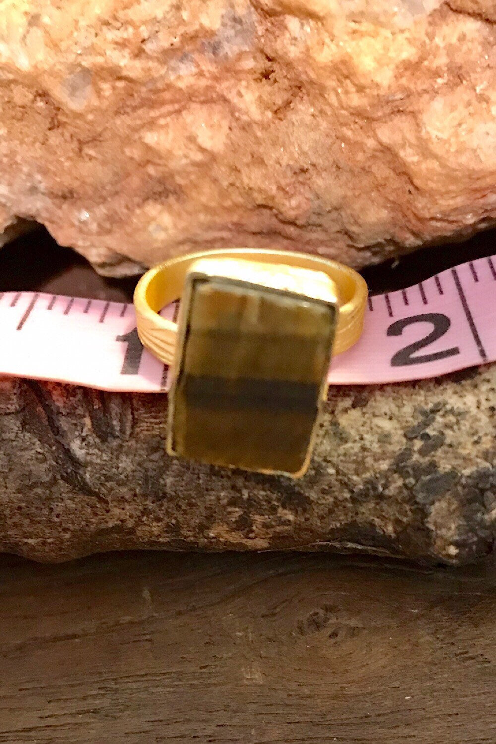 Tiger’s Eye Rough Gemstone Ring, Brass Ring, Adjustable Boho Ring, Tribal Jewelry, Gypsy Rings, Crystal Stone Ring, Statement Spiritual Ring