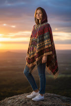 Festival hooded poncho, unisex one size woolen blend Festival Boho Woven, center pocket Hippie Bohemian Ethnic festival Gypsy Poncho