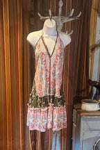 Boho Ruffle Dress, Hippie Dress, Open back Dress, Bohemian Festival Ethnic Dress, Boho Dress, Beach Halter Ruffle Dress Gypsy Boho Dress