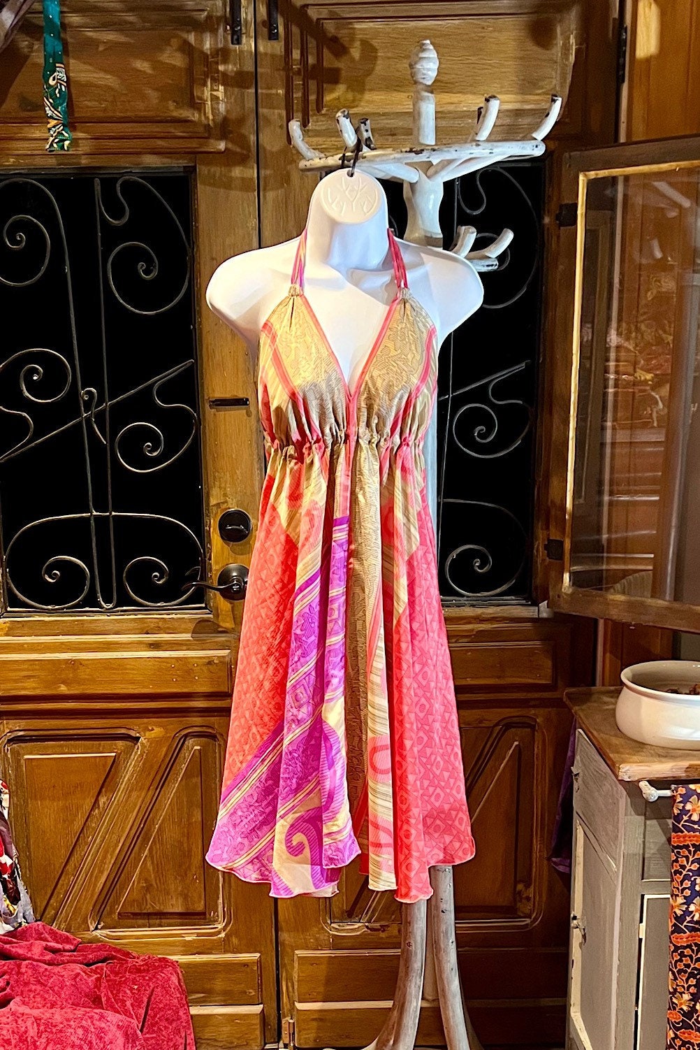 Boho Festival Dress, Bohemian Silk Dress, Ethnic Beach Short Dress, Festival Dress, Hippie Dress, Women Vintage Silk Boho Chic Gypsy Dress