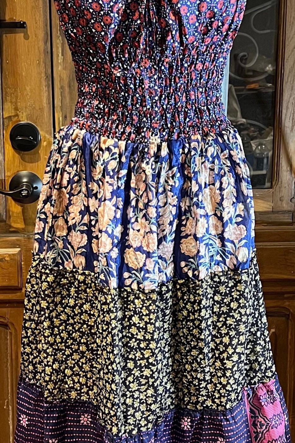 Boho Silk Dress, Vintage Ruffle Short Dress, Hippie Bohemian Dress, Gypsy Boho Dress Festival Dress, Recycled Ethnic Patch work Sari Dress