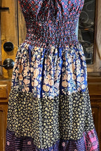 Boho Silk Dress, Vintage Ruffle Short Dress, Hippie Bohemian Dress, Gypsy Boho Dress Festival Dress, Recycled Ethnic Patch work Sari Dress