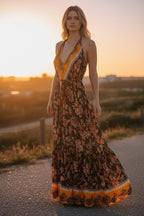 Boho Halter Maxi Dress: Ruffle Rayon Bohemian Festival Dress