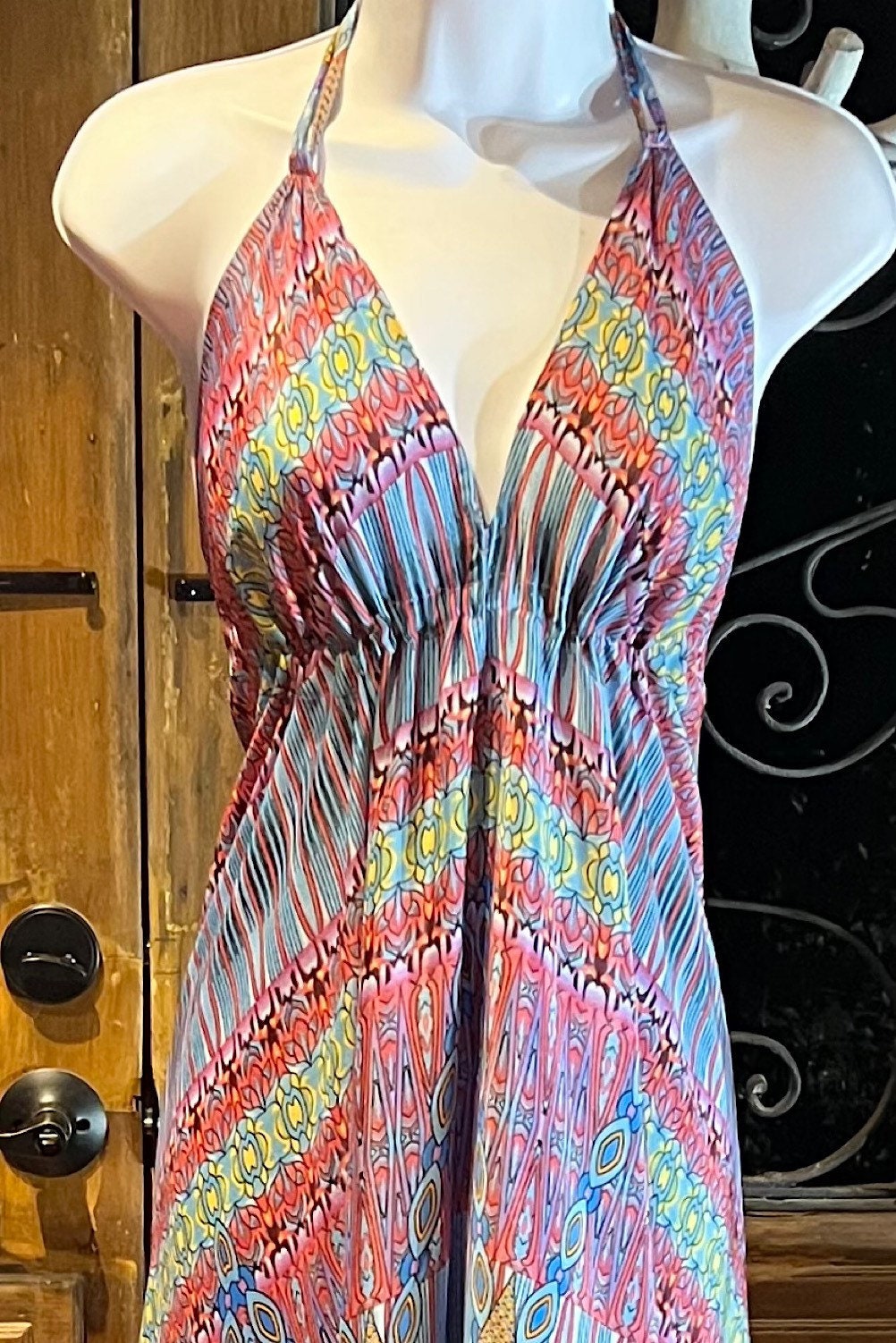 Boho Silky Dress, Bohemian Halter, Dress Ethnic Beach Dress, Festival Dress, Hippie Dress, Vintage Silk style Dress, Boho Chic Gypsy Dress