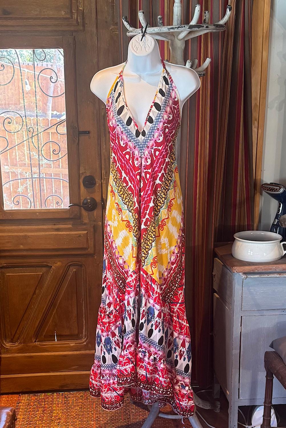 Boho Halter Maxi Dress: Ruffle Rayon Bohemian Festival Dress