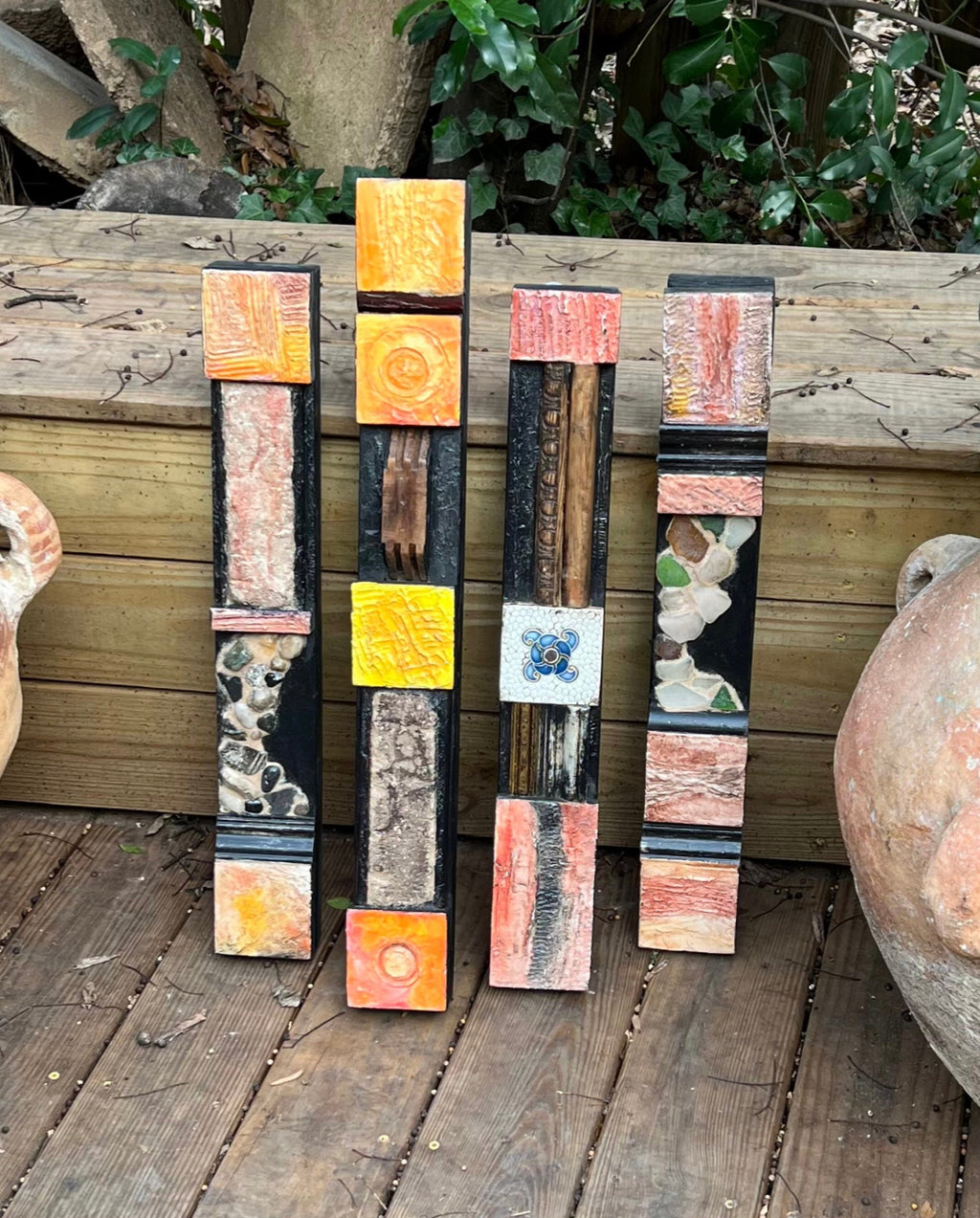 Wall totem Art, Totem Art, Reclaimed Wood Wall modern totem Rustic Mix Media, Sculpture Geometric Abstract County Cabin Farmhouse Beach Art