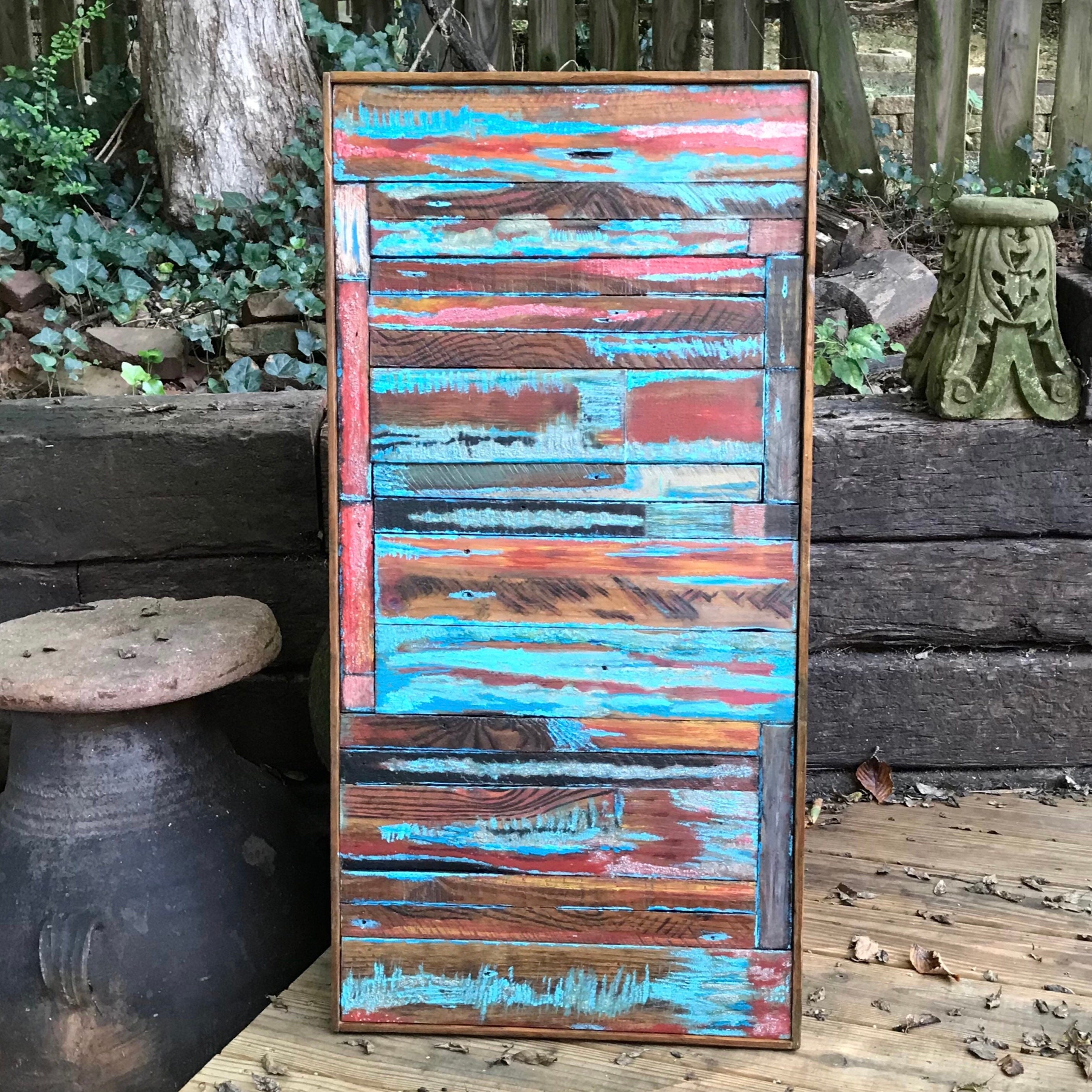 Wall Reclaimed Wood Art Decor, modern Rustic large Mix Media, Sculpture Geometric Abstract County Cabin 3d Mosaic Farmhouse Coastal Wall Art
