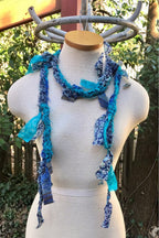 Boho festival Rope Belt necklace Scarf, bohemian silk Recycled vintage silk sari Fabric ribbons, Hippie Crocheted Belt, Boho Hippie Clothing