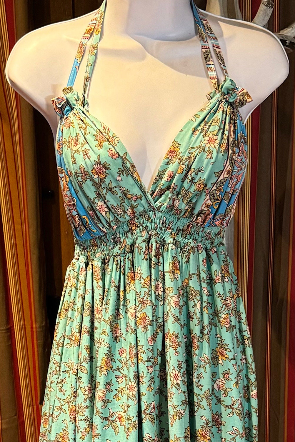 Boho Long Ruffle Dress, Hippie Dress, Open back Dress, Bohemian Festival Ethnic Dress, Boho Dress, Beach Halter Ruffle Boho Gypsy Dress