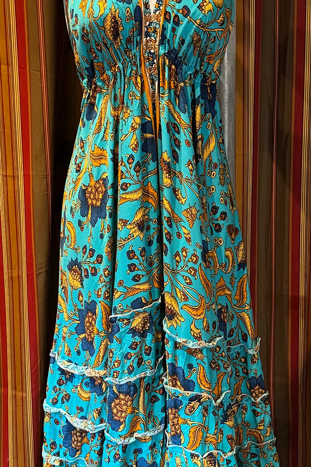 Boho Long Ruffle Dress, Hippie Dress, Open back Dress, Bohemian Festival Ethnic Dress, Boho Dress, Beach Halter Ruffle Boho Gypsy Dress