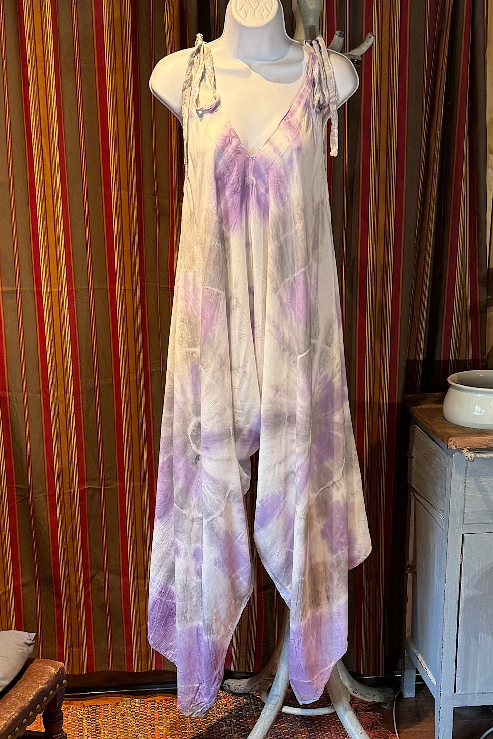Boho Tie Dye Jumpsuit, Bohemian Clothing, Boho jumpsuit Harem Pants, Loose Yoga  Festival Pants, Wide Leg Women Festival Pants, Hippie Pants