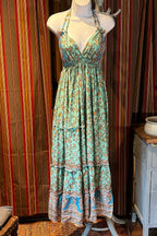 Boho Long Ruffle Dress, Hippie Dress, Open back Dress, Bohemian Festival Ethnic Dress, Boho Dress, Beach Halter Ruffle Boho Gypsy Dress