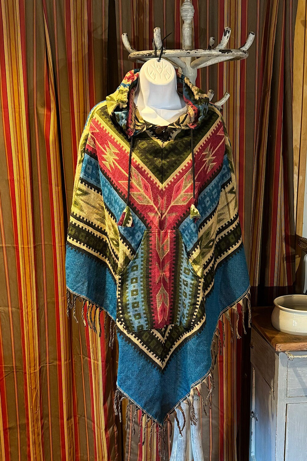 Festival Hooded Poncho: Unisex Boho Woven Wool Blend