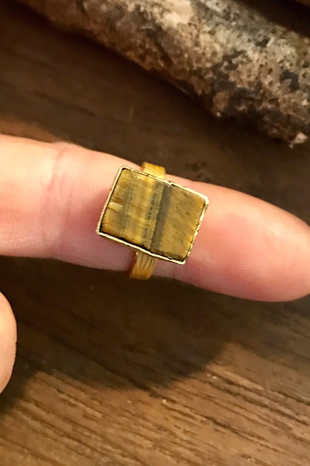 Tiger’s Eye Rough Gemstone Ring, Brass Ring, Adjustable Boho Ring, Tribal Jewelry, Gypsy Rings, Crystal Stone Ring, Statement Spiritual Ring