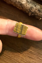 Tiger’s Eye Rough Gemstone Ring, Brass Ring, Adjustable Boho Ring, Tribal Jewelry, Gypsy Rings, Crystal Stone Ring, Statement Spiritual Ring