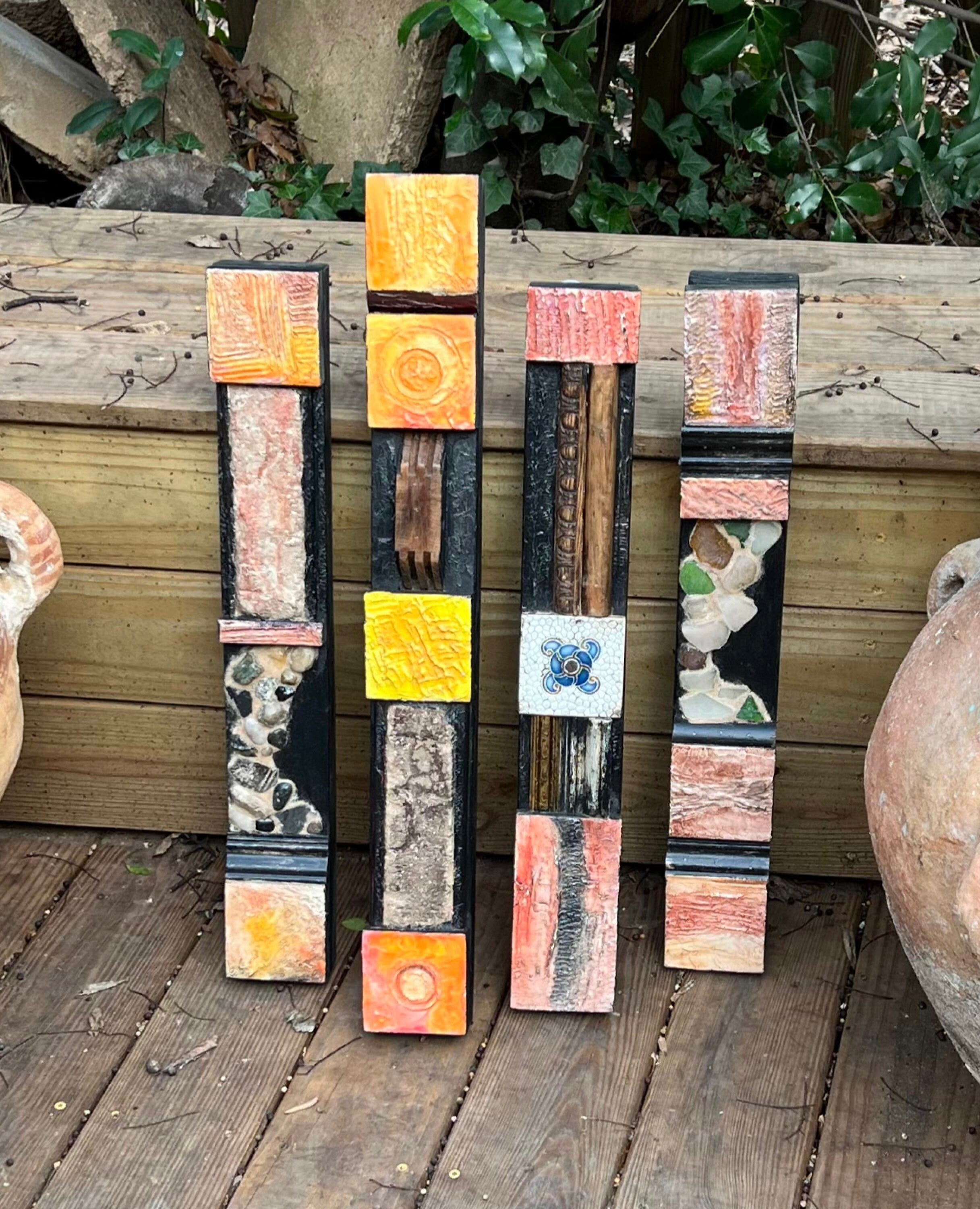 Wall totem Art, Totem Art, Reclaimed Wood Wall modern totem Rustic Mix Media, Sculpture Geometric Abstract County Cabin Farmhouse Beach Art