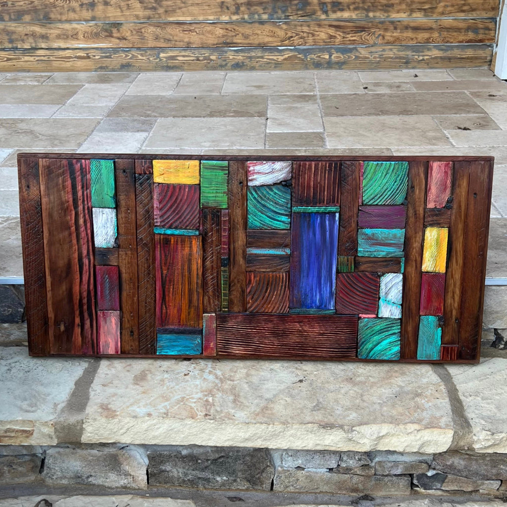 Wall Reclaimed Wood Art Decor, modern large Rustic Mix Media, Sculpture Geometric Abstract County Cabin 3d Mosaic Farmhouse Coastal Wall Art